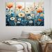 Design Art Blue Dandelion Floral Symphony IV - Floral Canvas Art Print - 4 Panels Canvas in Blue/Green/White | 28 H x 48 W x 1 D in | Wayfair