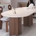 Elevat Home French Vintage Marble Dining Table Oval 31.49" W Dining Table Wood in Brown/White | 29.52 H x 62.99 W x 31.49 D in | Wayfair