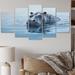 Bungalow Rose Africa Hippos Serenity I On Canvas 5 Pieces Print Canvas in Blue/Gray | 32 H x 60 W x 1 D in | Wayfair