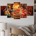 Winston Porter Asian Art Festive Celebration - 5 Piece Wrapped Canvas Print Canvas in Blue/Green/Orange | 32 H x 60 W x 1 D in | Wayfair