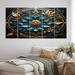 House of Hampton® Gold & Teal 3D Flowers Ancient Seal II - Abstract Botanicals Canvas Wall Art - 5 Equal Panels Canvas in Blue | Wayfair