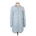 &Denim by H&M Casual Dress - Shirtdress High Neck Long sleeves: Blue Solid Dresses - Women's Size 4