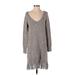 American Eagle Outfitters Casual Dress - Sweater Dress V Neck 3/4 sleeves: Gray Marled Dresses - Women's Size Small