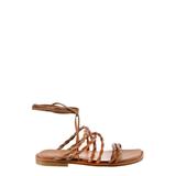 Squared Toe Leather Printed Sandals