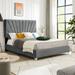 Full Platform Bed Frame with Stripe Headboard - Grey