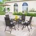 PHI VILLA 5-Piece Square Steel Table & Textilene Reclining Folding Sling Chair Patio Dining Sets