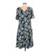 Talbots Casual Dress - A-Line V-Neck Short sleeves: Blue Floral Dresses - Women's Size 10