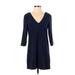 TOBI Casual Dress - Shift V Neck 3/4 sleeves: Blue Solid Dresses - Women's Size Small