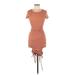 Le Lis Casual Dress - Bodycon Crew Neck Short sleeves: Brown Print Dresses - Women's Size Medium