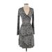 Veronica M. Casual Dress - Wrap V Neck Long Sleeve: Gray Dresses - Women's Size Small