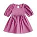 EHQJNJ Baby Girls Clothing Toddler Girl s Print Ruffle Trim Round Neck Puff Sleeve Flared A Line Dress Purple Printed For Kids Girls 7 8 0-3 Months Baby Girl Clothes Summer Cheap