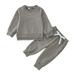 ZIZOCWA Casual Solid Color Baby Girls Sweatshirts Pants Set 2023 Fall Long Sleeve O-Neck Pullover Tops Drawstring Sweatpants Fall Clothes Grey Size90