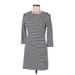 French Connection Casual Dress - Mini Crew Neck 3/4 sleeves: Black Stripes Dresses - Women's Size 6