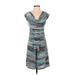 BCBGMAXAZRIA Casual Dress - A-Line Cowl Neck Short sleeves: Blue Print Dresses - Women's Size X-Small