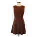 One Clothing Casual Dress - Mini High Neck Sleeveless: Brown Print Dresses - Women's Size Medium