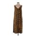 Adam Lippes Collective Casual Dress - Midi V Neck Sleeveless: Gold Leopard Print Dresses - Women's Size 10