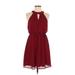 She + Sky Casual Dress - Mini Keyhole Sleeveless: Burgundy Print Dresses - Women's Size Medium