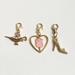 Disney Accessories | Disney Genie Bottle Rose Heart High Heel Shoe Gold Tone Enamel Charms Set Of 3 | Color: Gold | Size: Osbb