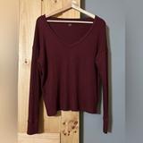 American Eagle Outfitters Tops | American Eagle Soft Waffle Knit Womens Top Size S Maroon Red Long Sleeve V Neck | Color: Red | Size: S