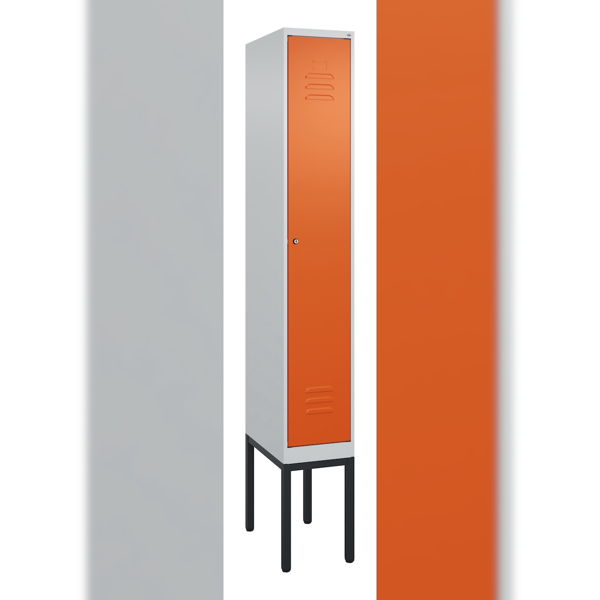 C+P Spind Classic PLUS, Gestell, 1 Abteil, HxBxT 212x30x50cm, Zylinderschloss, Hellgrau/Reinorange von PROREGAL Image