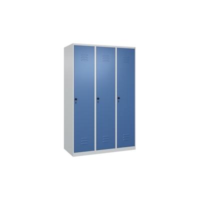 C+P Spind Classic PLUS, 3 Abteile, HxBxT 185x120x50cm, Sicherheitsdrehriegel, Hellgrau/Fernblau von PROREGAL Image