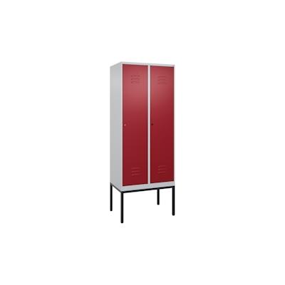 C+P Spind Classic PLUS, Gestell, 2 Abteile, HxBxT 212x80x50cm, Zylinderschloss, Hellgrau/Rubinrot von PROREGAL Image