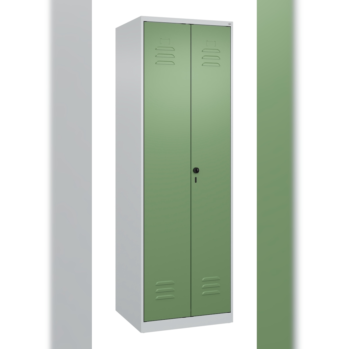 C+P Doppel-Spind Classic PLUS, 2 Abteile, HxBxT 185x60x50cm, Sicherheitsdrehriegel, Hellgrau/Resedagrün von PROREGAL Image