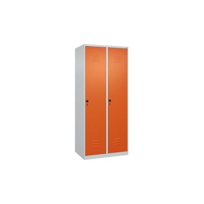 C+P Spind Classic PLUS, 2 Abteile, HxBxT 185x80x50cm, Sicherheitsdrehriegel, Hellgrau/Reinorange von PROREGAL Image