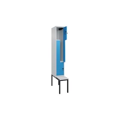 C+P Z-Spind Classic PLUS, Kunststoff untergebaute Sitzbank, 2 Abteile, HxBxT 212x30x82cm, Sicherheitsdrehriegel, Hellgrau/Lichtblau von PROREGAL Image