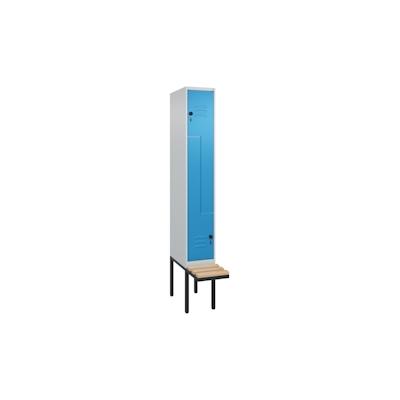 C+P Z-Spind Classic PLUS, Kunststoff untergebaute Sitzbank, 4 Abteile, HxBxT 212x80x82cm, Sicherheitsdrehriegel, Hellgrau/Reinorange von PROREGAL Image