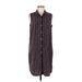 Tommy Hilfiger Casual Dress - Shirtdress Collared Sleeveless: Burgundy Print Dresses - Women's Size Medium