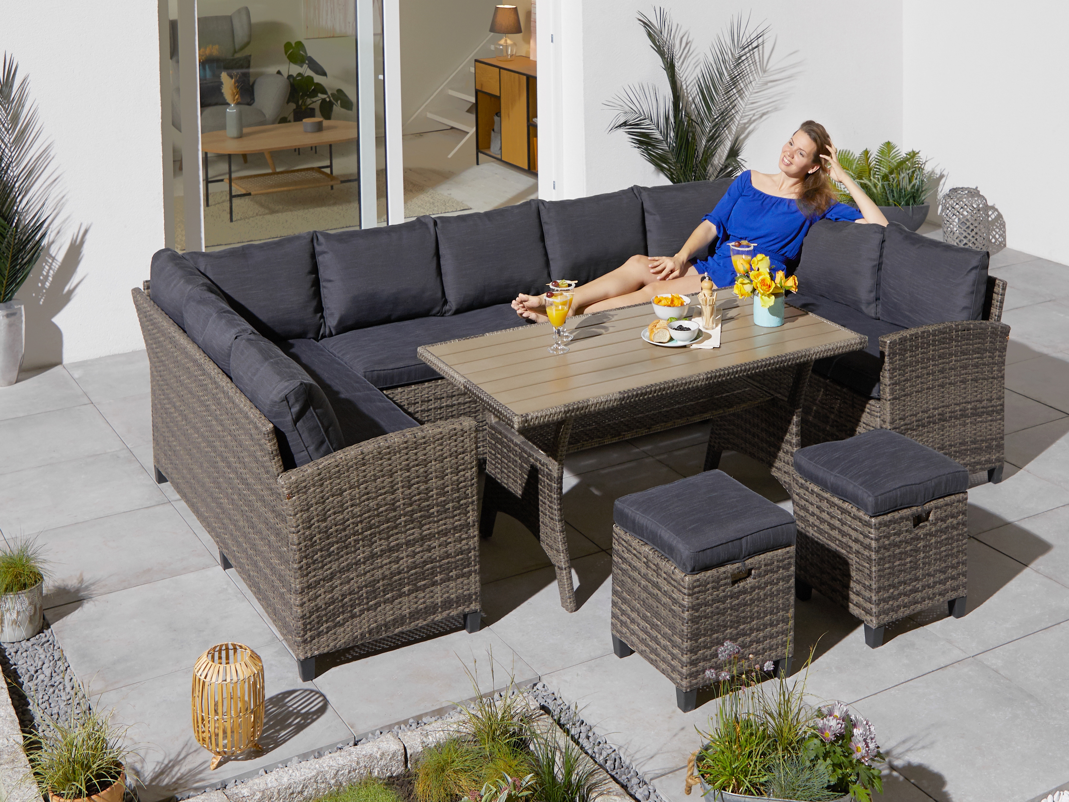 Gartenlounge-Set KONIFERA "Rotterdam", grau (grau,), Polyrattan, Sitzmöbel-Sets, Gartenmöbel-Set, Polyrattan, Stahl, Tischplatte aus Nonwood Image