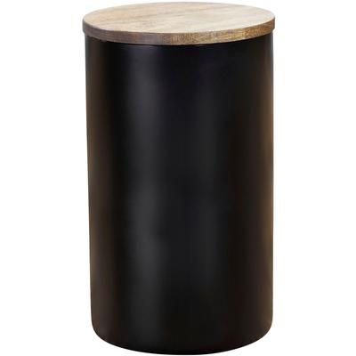 Vorratsdose WENKO "Modell Mio", schwarz (dose: schwarz, deckel: braun), H:19cm Ø:11cm, Borosilikatglas, Lebensmittelaufbewahrungsbehälter, Frischhaltedose für Lebensmittel, luftdichter Deckel aus Akazienholz