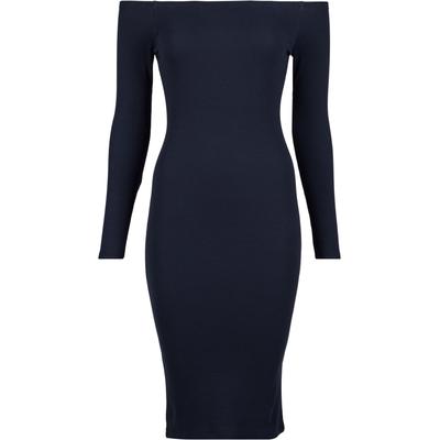 Shirtkleid URBAN CLASSICS "Urban Classics Damen Ladies Off Shoulder Longsleeve Rib Dress", Damen, Gr. S, US-Größen, schwarz, 97% Baumwolle, 3% Elasthan, unifarben, klassisch, slim fit, Carmenausschnitt, Kleider Image