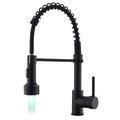 AWZTOO Commercial Kitchen Sink Faucet w/ Pull Down Sprayer LED Kitchen Spring Faucets Single Handle High Arc Mixer Faucets, in Black | Wayfair