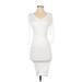 James Perse Casual Dress - Bodycon V-Neck 3/4 sleeves: White Print Dresses - Women's Size Small Tall