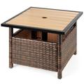 Latitude Run® Wicker Rattan Patio Side Table Outdoor Furniture For Garden, Pool, Deck W/Umbrella Hole - Wood/Metal in Brown | Wayfair