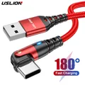 USLION-Câble USB de type C rouge pour téléphone portable Samsung Xiaomi fil de charge rapide 3A