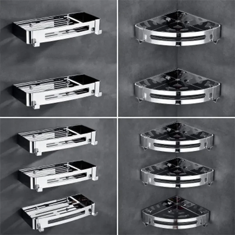 Étagères de salle de bains en acier inoxydable, organisateur d'étagère d'angle, ventouse de cuisine, support d'angle de rangement mural, accessoires de salle de bains