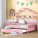 Twin/Full House Bed with Trundle for Kids,Wooden Twin Platform Bed Frame w/ Storage Shelves,Montessori Bed for Teens Girls Boys