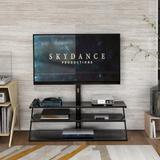 Height Adjustable Swivel TV Stand with Black Tempered Glass Shelves, Fits 32-65 inch TVs, VESA Compatible, Wire Management