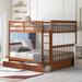 Full over Full Size Bunk Bed with 2 Drawers and Built-in Ladder, Wood Bed with Wood Slats, Bed with Headboard and Footboard