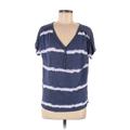 Old Navy Short Sleeve Henley Shirt: Blue Color Block Tops - Women's Size Medium