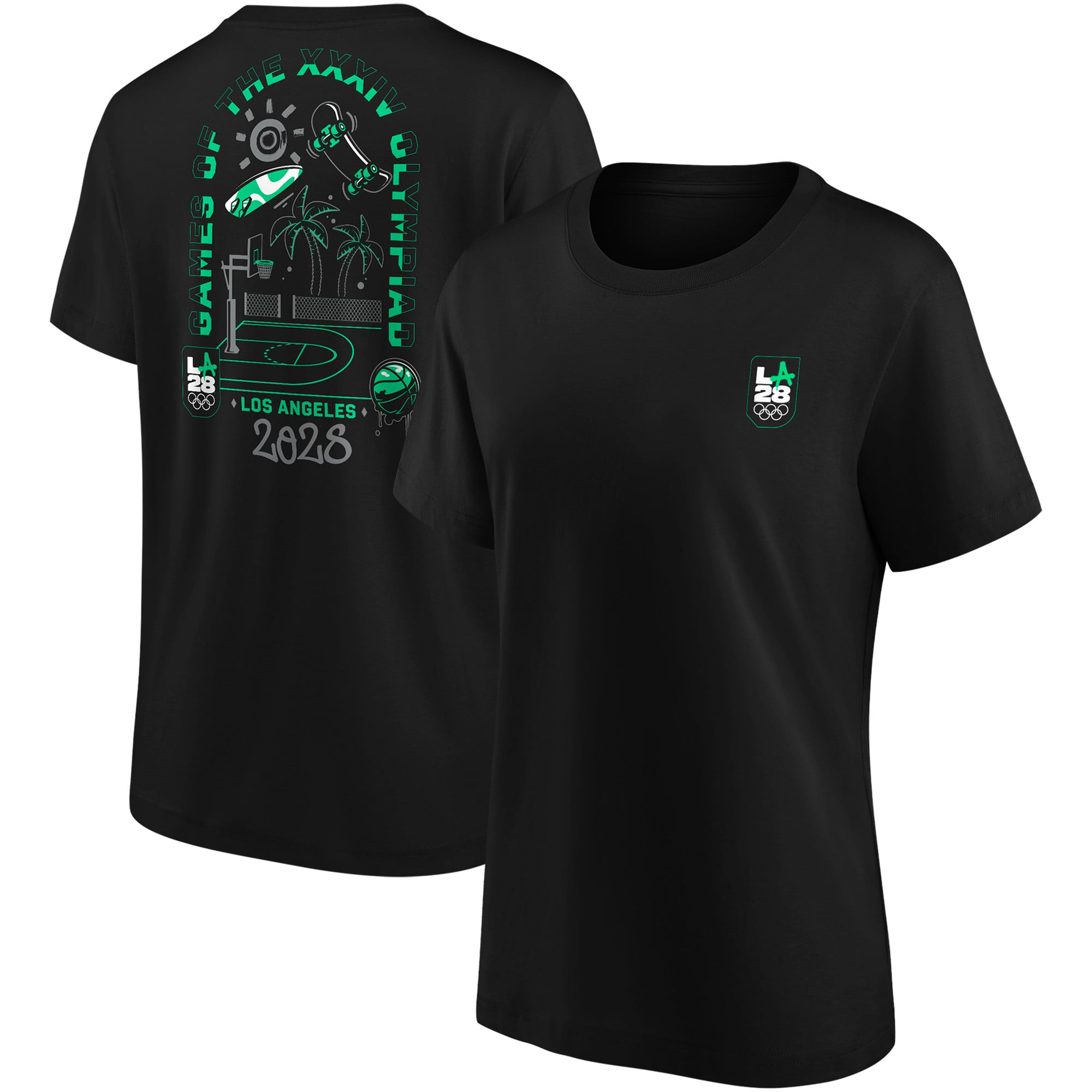 LA 2028 Court Front & Back Graphic T-Shirt – Schwarz – Damen