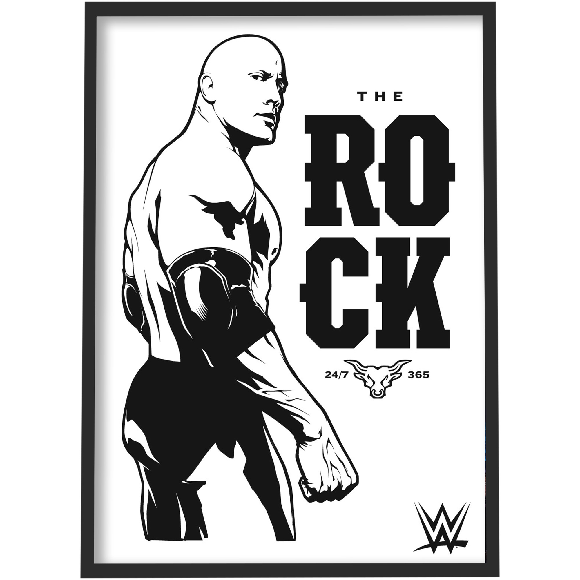WWE The Rock Black and White Grafik Poster - Gerahmt A3
