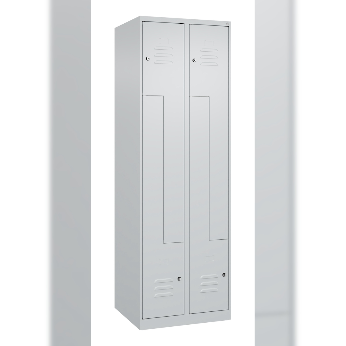 C+P Z-Spind Classic PLUS bodenstehend, 4 Abteile, HxBxT 185x60x50cm, Zylinderschloss, Hellgrau/Hellgrau von PROREGAL Image