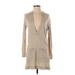 FP BEACH Casual Dress - Sweater Dress Plunge Long sleeves: Tan Solid Dresses - Women's Size X-Small