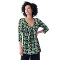 Plus Size Women's Twisted Knot-Front Tunic by ellos in Black Green Leaf Print (Size 5X)