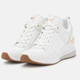 Michael Kors Shoes | Michael Kors Wedge Georgie White Leather Canvas Trainer Sneakers Tennis Shoes 9 | Color: Gold/White | Size: 9