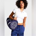 Pink Victoria's Secret Bags | Nwt Pink Victorias Secret Large Canvas Zip Duffle Bag, Navy/White | Color: Blue/White | Size: Os